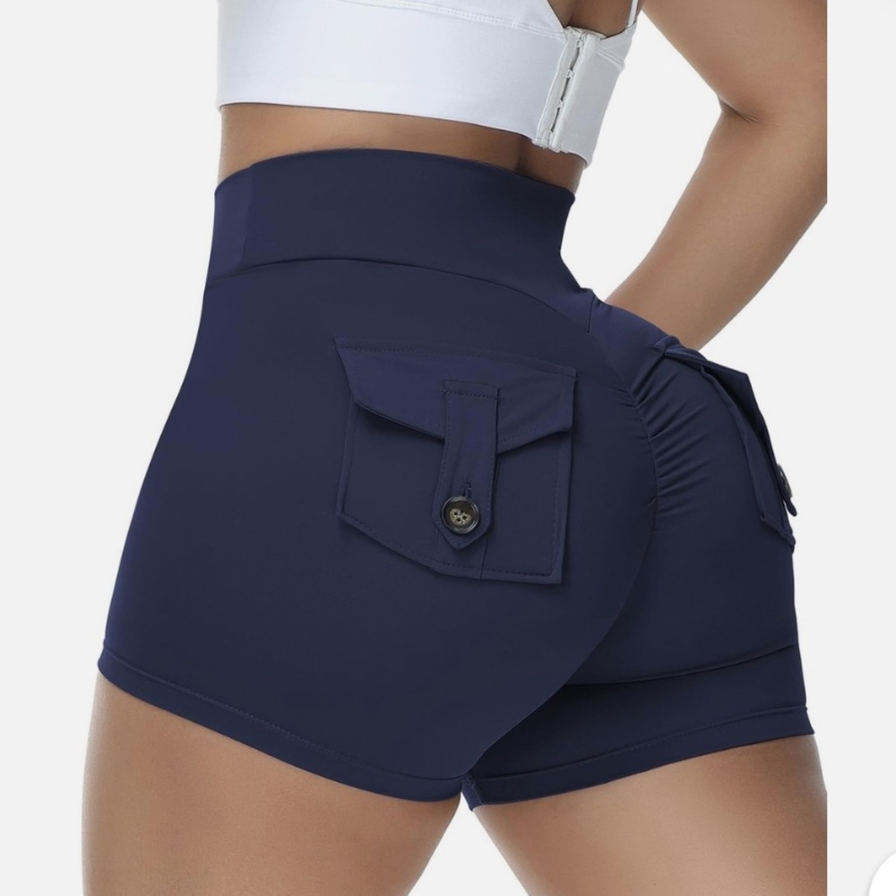 Women's Navy Scrunch Bum Pocket Shorts